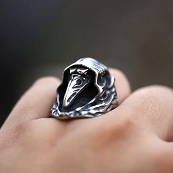 BUNNISTINE Vintage Crow Head Ring for Men and Women