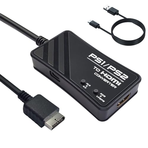 Adaptador HDMI para PS1 y PS2 con selector de señal RGB/YPbPr y formatos de pantalla 4:3 y 16:9