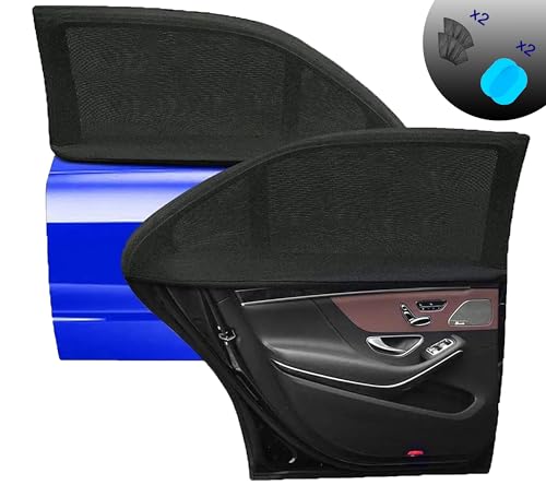 2+2 PZS Parasol Coche Ventanas Traseras -Parasol Coche Infantil Lateral, Mosquitera para Ventana Lateral, Funda para Ventana, Protector de Sol para Coche+Regalo Pegatina Retrovisor Antilluvia [L]