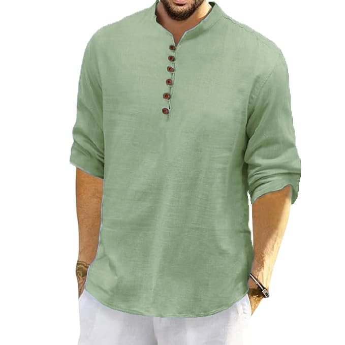 clothing veda Men's Cotton Blend Mandarin Collar Kurta Shirt | Full Sleeve Solid Casual Breathable Soft Fabric-picture-13