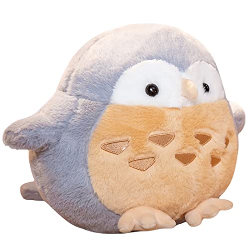 ELAINREN Ultra-Soft Gray Owl Stuffed Pillow Cuddly Round Owl Plush Toy Fluffy Bird Owl Plushie Doll 