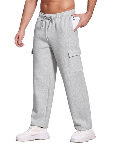 Deyeek Men's Fleece Cargo Sweatpants Baggy Mens Sweat Pants Open Bottom Cotton Sweatpants for Men Lounge Pants with Pockets3