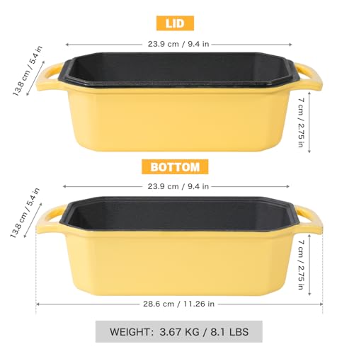 Flavehc Bread Pan Cast Iron Loaf Pan with Lid Bread Loaf Pan 8.5x4.5 Inch Loaf Pan Enameled Cast Iron Sourdough Loaf Pan, Yellow by Flavehc - Image 4