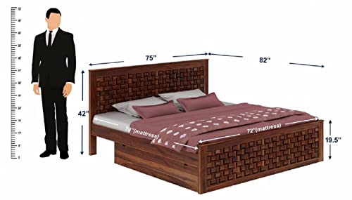 Image of WOODLAB Furniture Solid Sheesham Wood King Size Bed with 2 Side Drawer Storage and Niwar Style Headboard | Wooden Double Bed Cot Palang for Bedroom Living Room Home and Hotel (Honey Finish)