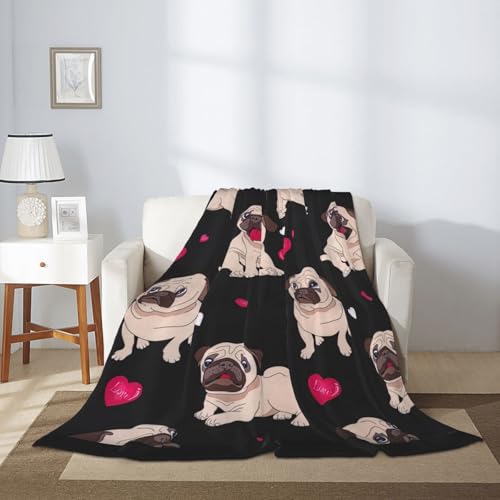 Couverture flanelle carlin imprimée super douce lit et camping
