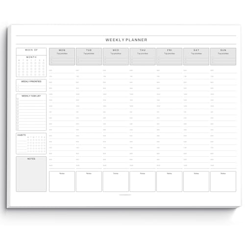 Weekly Hourly Planner Notepad, Daily Planner Desk Pad, Weekly Schedule, To Do List Note Pad, ADHD Planner | 50 Undated Tear Away Sheets | A4 (Mono)