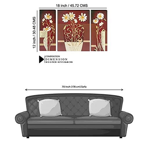 Image of Indianara Set of 3 Beautiful White Flower Art MDF Art Painting (0907FL) without glass 4.5 X 12, 9 X 12, 4.5 X 12 INCH