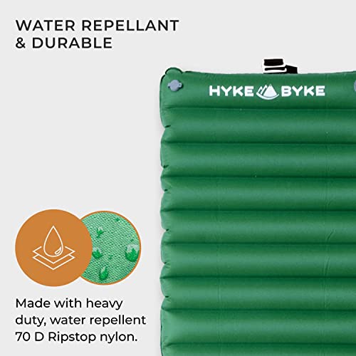 Hyke-Byke-Appalachian-Inflatable-Sleeping-Pad-for-Camping-and-Backpacking-WR-70-D-Ripstop-Nylon-Fabric-76-x-24-in-Long-Gray-Green