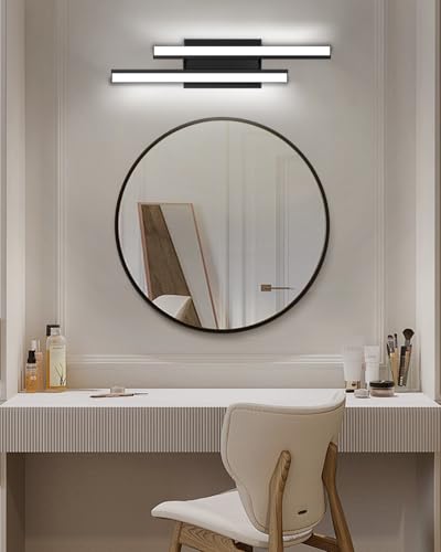 Image of Modern LED Bathroom Light Fixtures 24 Inch 2 Pack, 26W 2200 Lumens Retractable,Dimmable Bathroom Vanity Fixtures Over Mirror,Lighting Indoor,Black Light Fixtures, 5700K