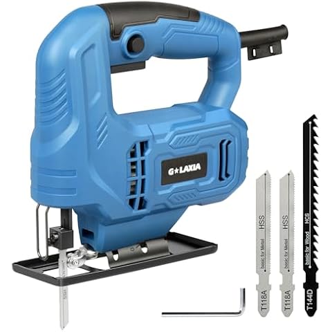 G LAXIA Jigsaw, 3.5 Amp Corded Jig Saw with 3pcs Cutting Blades, ±45° Bevel Cutting, 3000 SPM with Lock-on Button, Corded Cover