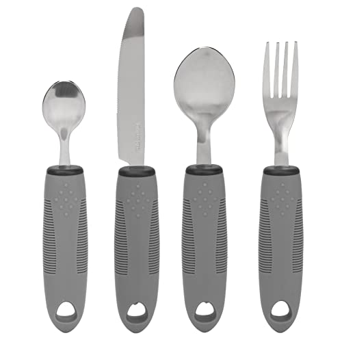 Utensilios Adaptables, Mangos Antideslizantes, Utensilios Pesados ​​para Temblores en las Manos, Artritis, Parkinson o Uso de Ancianos, Cuchillo de Acero Inoxidable, Tenedor