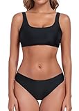 Vevarble Bikini Set Women Sporty Top Swimwear High Waist Bikini Bottom Two Piece Swimsuit,S,Black