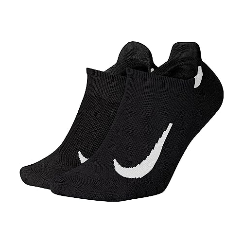 Nike Multiplier Running No Show Socks 2-Pair Pack Black/White SM (4-6 Big Kid, Women's Shoe 4-6)