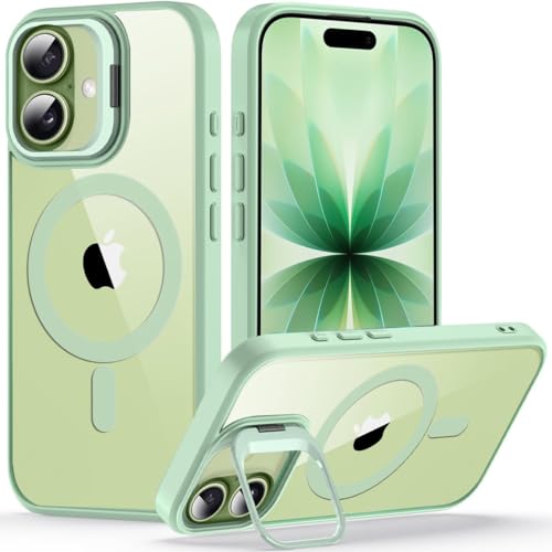 VONZEE Clear Camera Kickstand Case for iPhone 17, Built-in Adjustable Camera Stand, Clear Magnetic Mag-Safe Shockproof Classic Series Phone Cover (Matcha Green)