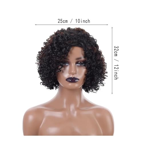 Perruque courte bouclée avec frange pour femmes noires volume immédiat