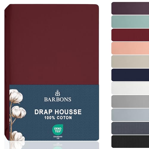 Barbons Drap Housse 90x190 cm / 90x200 cm, 100% Coton Drap Housses Certifié Oeko-TEX Premium Drap-Housse en Jersey pour Matelas Bonnet jusqu'à 25 cm -...