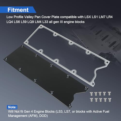 Image of LS Gen 3 Valley Pan Cover Plate Low Profile with Gasket and Seals Compatible with LSX LS1 LM7 LR4 LQ4 LS6 L59 LQ9 LM4 L33 (Black)