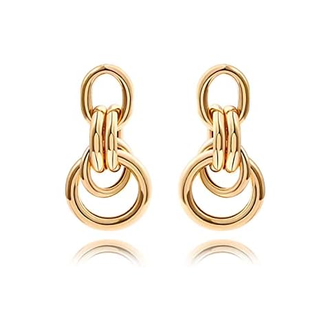Geometric Circle Rectangle Dangle Earrings for Women 18K Gold Plated Drop Minimalist Jewelry Boho Statement Earrings gold Cover