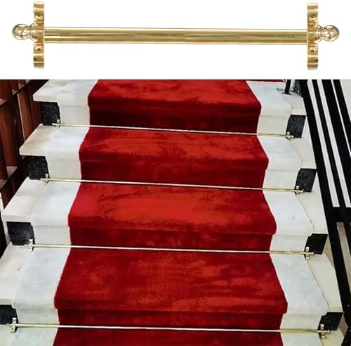 Gold Stair Runner Rods Set with Fixing Brackets, Retro Brass Tubular Carpet Holder, Customizable Length (10 pcs, 40in) for Secure Stair Rugs