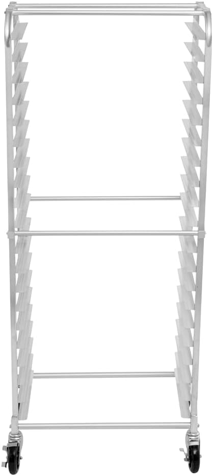 Restaurantware Kitchen Tek 28.25 x 18 x 69.25 Inch Bun Pan Rack 1 Sideload Sheet Pan Rack - Full-Height 2 Locking & 2 Non-locking Casters Silver Aluminum Bun Pan Rack With Wheels Holds 20 Pans