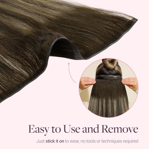 Image of GOO GOO Tape In Weft Hair Extensions Human Hair, Genius PU Long Weft Tape In Hair Extensions Real Human Hair, Silky Easy to Use, 4 /26 /4 Balayage Chocolate Brown to Honey Blonde 20 inch 120g