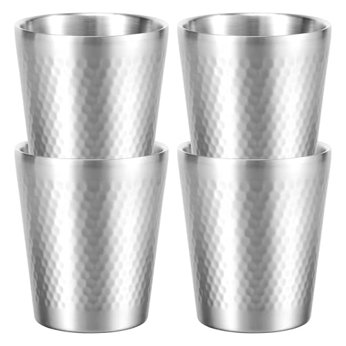 4Pcs 304 Stainless Steel Cup, 300ml Stackable Double Wall Metal Cup, Vacuum Insulated Water Tumbler Metal Coffee Mug, Reusable Drinking Glasses for Home Office Party Outdoor