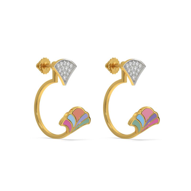 Image of Kisna 14 KT Fanfare Yellow Gold Natural Diamond Earrings For Women