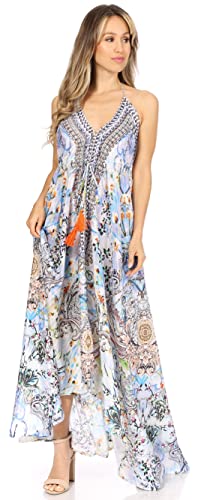 Image of Sakkas Lizi Womens Maxi High-Low Halter Handkerchief Long Dress Beach Party