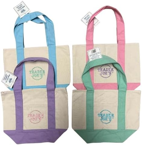 Set of 4, Trader Joe's Mini Canvas Tote Bags, Pastel Colors