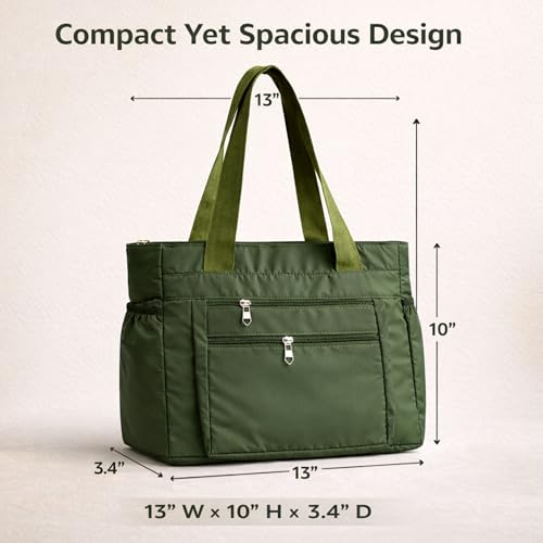 Image of LX LEKHX Tote Bag for Women | Lightweight Shoulder Handbag with 2 Main Zip Compartments & Multiple Pockets | Water Resistant Polyester Fabric | Office, Travel & Daily Use