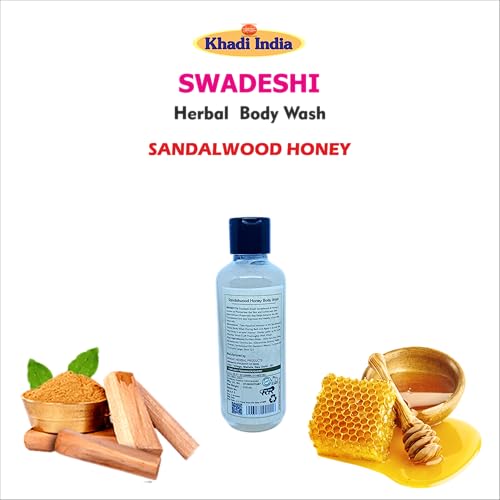 Image of Khadi 100% Natural Herbal Sandalwood & Honey Body Wash | With Natural Sandalwood, Honey & Glycerin | Moisturizing & Calming Shower Gel for All Skin Types | Sulfate & Paraben Free | 210ml