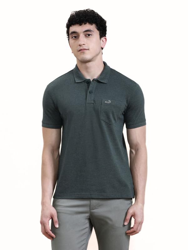 Image of CROCODILE Men's Solid Casual Wear T-Shirt | Polo Neck | Half Sleeves | Pull On | Regular