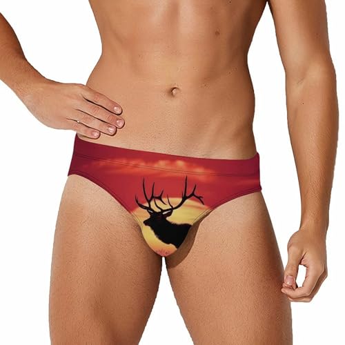 Elk in The Sunset Mens Swim Briefs Bikini Swimwear Print Beach Shorts Sexy Swimsuit