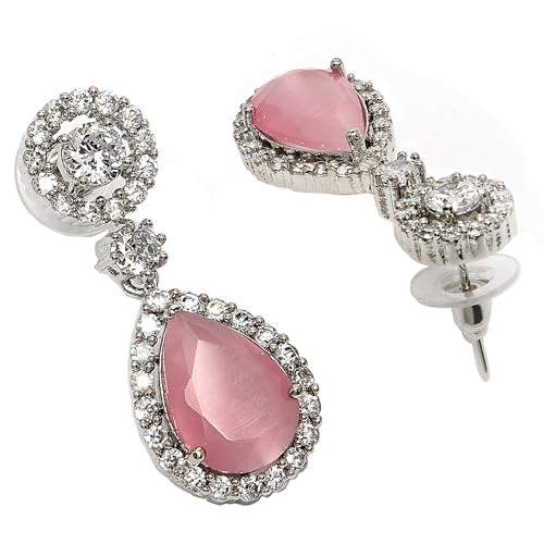 Image of Zeneme Fashion Rhodium Plated Brass Silver Toned Fancy Tear Drop Dangle Earring For Women and Gifts For Girls
