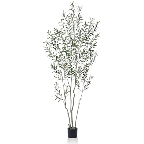 SOGUYI Olive Tree Artificial Indoor, 7 Ft Tall Lifelike Faux Olive Tree with Black Cement Pot – Realistic Fake Floor Plant for Home and Office Decor, Set of 1 Cover