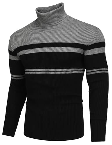 Image of COOFANDY Mens Ribbed Slim Fit Knitted Pullover Casual Turtleneck Sweater