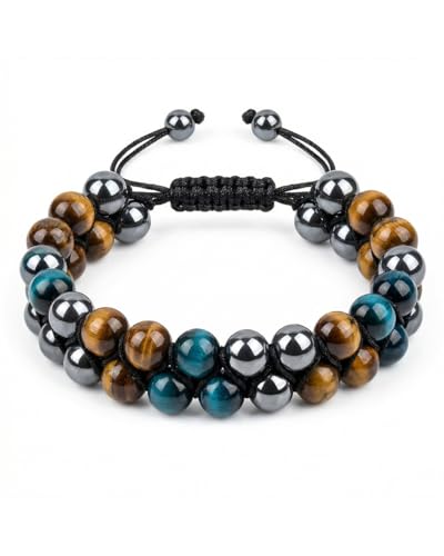 Image of Triple Protection Bracelet - 8mm Tiger Eye, Hematite & Black Obsidian Beads - Handmade Healing Crystal Energy Bracelet for Luck & Anxiety Relief - Adjustable Spiritual Jewelry Gift for Men & Women