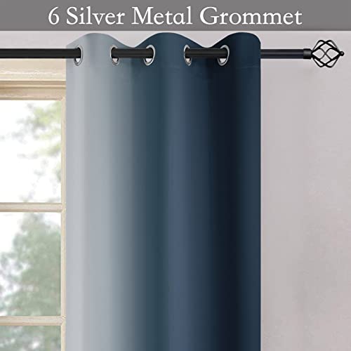 Image of SimpleHome Ombre Navy Blue to Grey White Curtains for Living Room 42Wx63L | Room Darkening Curtains for Bedroom,Gradient Light Blocking Curtain,Thermal Insulated Grommet Window Drapes,2 Panels,63 Inch