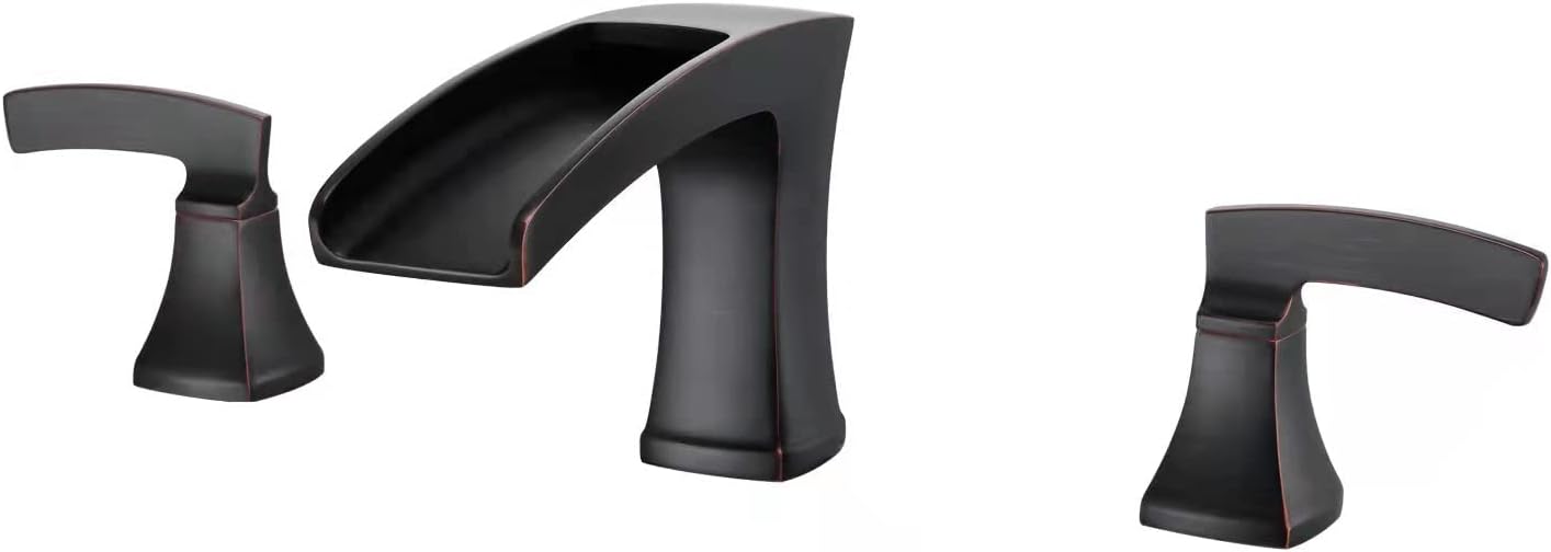 Roman Tub Filler Waterfall Tub Faucet Oil Rubbed Bronze Deck Mount Bathtub Faucets 3 Hole Brass Bathroom Faucets with 2 Handles