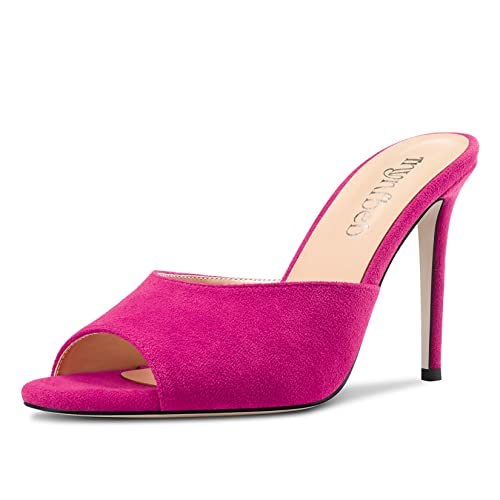 Image of TNYNFBEB Women Stiletto High Heel Peep Open Toe Sandals Slingback Slip-on Wedding Office Cute Basic Classic 3.9 Inches Heels