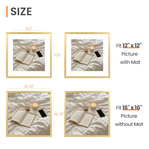 Image of upsimples 16x16 Picture Frame, Display Pictures 12x12 with Mat or 16 x 16 Without, Wall Hanging Square Frames, Gold, 1 Pack