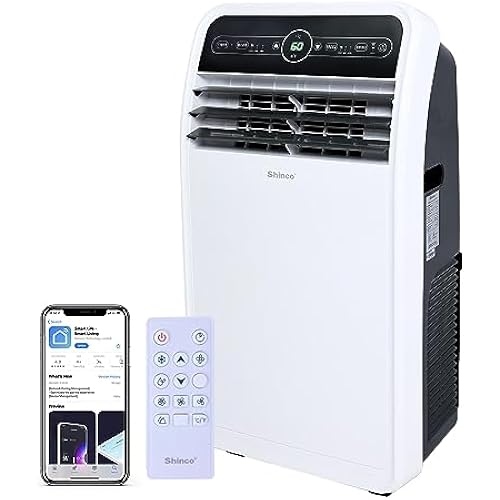 Shinco 12,000 BTU Portable Air Conditioner with WiFi, Portable AC Unit with Built-in Cool, 3-in-1 Cooling Fan & Dehumidifier for Rooms up to 450 Sq.Ft, Remote, 24H Timer, Installation Kits