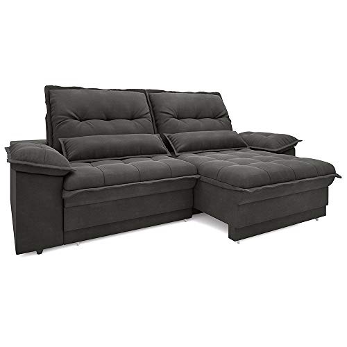 Sofá Bergamo Retrátil e Reclinável Velosuede Cinza 2,90m