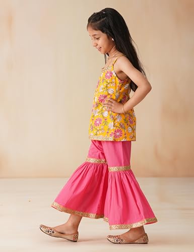 Image of Amazon Brand - Symbol Kids Girls Pure Cotton Kurta Sharara Set (2 pcs) | Ethnic Wear