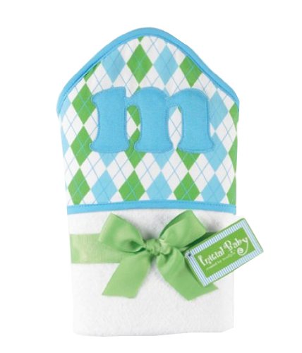 Image of Mud Pie Initial Baby Boy Blue Initial Hooded Terry Towel, Letter M