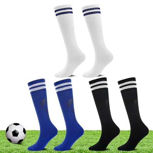 Elegance-go Calcetines Fútbol Niños,3 Pares Medias Futbol Niños Calcetines de Entrenamiento Transpirables Calcetines de Deporte Largos para Rugby,Running o Entrenamiento 5-12 Años