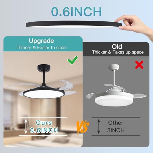 Image of oltao Zyro Slim Retractable Ceiling Fan with BLDC Motor, 3 Colour LED Light, Summer /Winter Mode and Remote, 42 inch Sweep (2026 Model), Black
