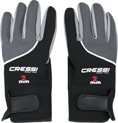 CRESSI LX475302 Unisex Tropical Diving Gloves, 0.08 inch (2 mm) Thick, Fingertip & Nappa Material, Neoprene Gloves, Black/Gray, M Size