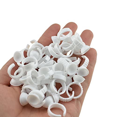 HAHIYO 100PCS White Disposable without Partition Eyelash Glue Ring Lash Glue Holder Makeup Ring Tattoo Ink Ring Eyelash Grafting Adhesive Ring for Volume Lashes Fan Eyelash Extensions Nail Art