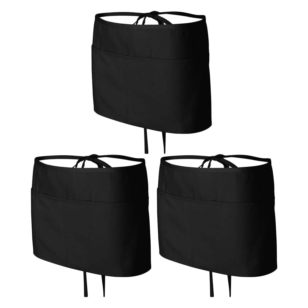 3 Stück Kellnerschürze aus Polyester Baumwolle mit Tasche, Verstellbar